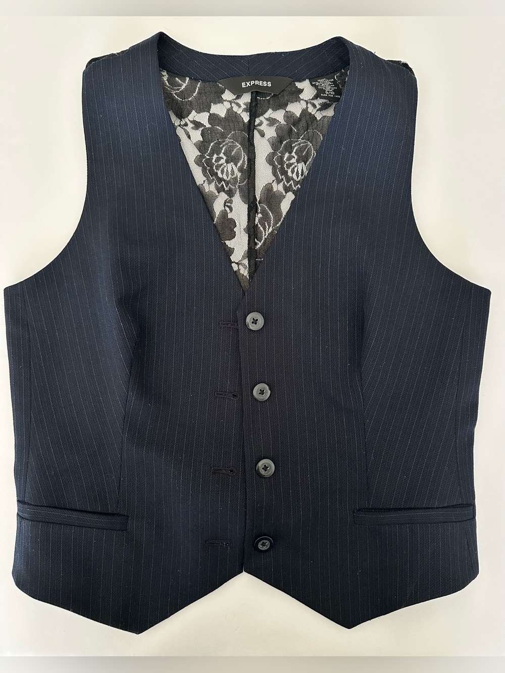 Express Black Navy Pinstripe Women’s Vest